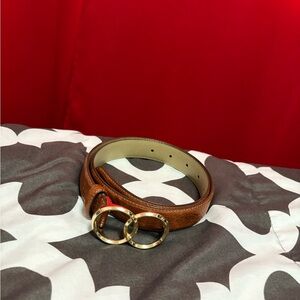 Express Elegant Brown Leather Belt with Gold Buckle